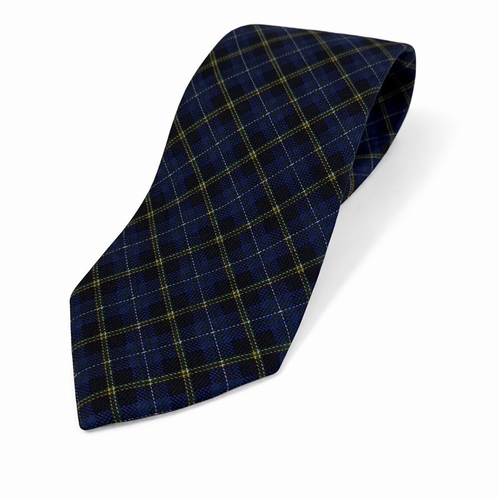 Lauren Ralph Lauren Blue Green Windowpane Plaid Made In USA Silk Men's Necktie